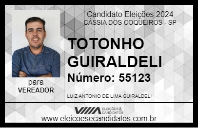 Candidato TOTONHO GUIRALDELI 2024 - CÁSSIA DOS COQUEIROS - Eleições