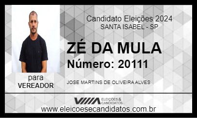 Candidato ZÉ DA MULA 2024 - SANTA ISABEL - Eleições