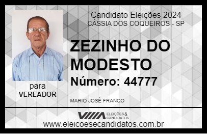 Candidato ZEZINHO DO MODESTO 2024 - CÁSSIA DOS COQUEIROS - Eleições