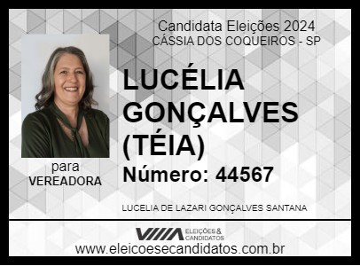 Candidato LUCÉLIA GONÇALVES (TÉIA) 2024 - CÁSSIA DOS COQUEIROS - Eleições