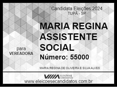 Candidato MARIA REGINA ASSISTENTE SOCIAL 2024 - TUPÃ - Eleições