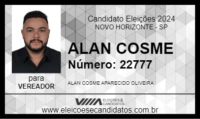 Candidato ALAN COSME 2024 - NOVO HORIZONTE - Eleições