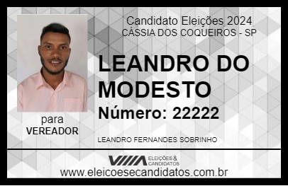 Candidato LEANDRO DO MODESTO 2024 - CÁSSIA DOS COQUEIROS - Eleições