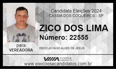 Candidato ZICO DOS LIMA 2024 - CÁSSIA DOS COQUEIROS - Eleições