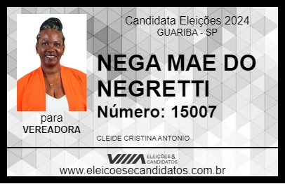 Candidato NEGA MAE DO NEGRETTI 2024 - GUARIBA - Eleições