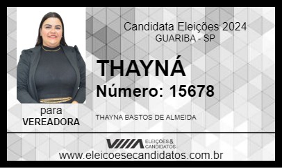 Candidato THAYNÁ 2024 - GUARIBA - Eleições