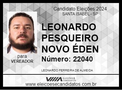 Candidato LEONARDO PESQUEIRO NOVO ÉDEN 2024 - SANTA ISABEL - Eleições