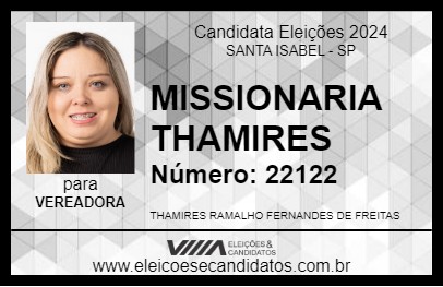 Candidato MISSIONARIA THAMIRES 2024 - SANTA ISABEL - Eleições