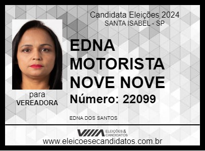 Candidato EDNA MOTORISTA NOVE NOVE 2024 - SANTA ISABEL - Eleições