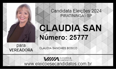 Candidato CLAUDIA SAN 2024 - PIRATININGA - Eleições