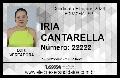 Candidato IRIA CANTARELLA 2024 - BORACÉIA - Eleições