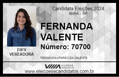 Candidato FERNANDA VALENTE 2024 - IBIRÁ - Eleições