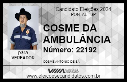 Candidato COSME DA AMBULÂNCIA 2024 - PONTAL - Eleições