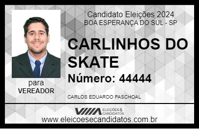 Candidato CARLINHOS DO SKATE 2024 - BOA ESPERANÇA DO SUL - Eleições