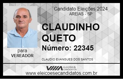 Candidato CLAUDINHO QUETO 2024 - AREIAS - Eleições