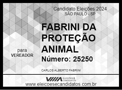 Candidato FABRINI DA PROTEÇÃO ANIMAL 2024 - SÃO PAULO - Eleições