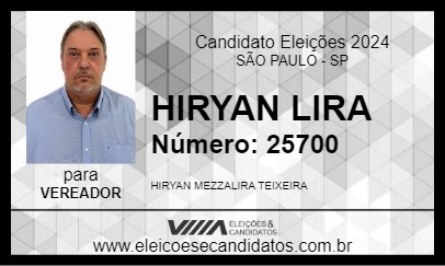 Candidato HIRYAN LIRA 2024 - SÃO PAULO - Eleições