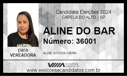 Candidato ALINE DO BAR 2024 - CAPELA DO ALTO - Eleições