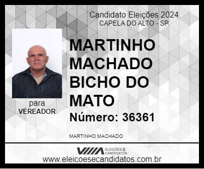 Candidato MARTINHO MACHADO BICHO DO MATO 2024 - CAPELA DO ALTO - Eleições