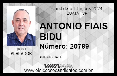 Candidato ANTONIO FIAIS BIDU 2024 - QUATÁ - Eleições