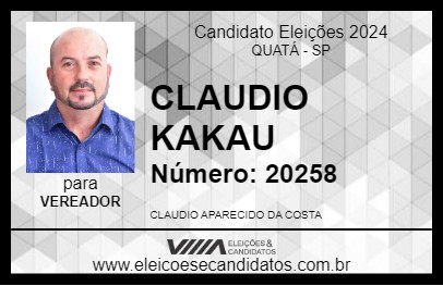 Candidato CLAUDIO KAKAU 2024 - QUATÁ - Eleições