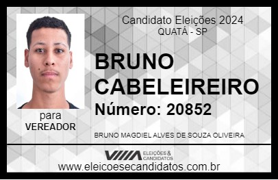 Candidato BRUNO CABELEIREIRO 2024 - QUATÁ - Eleições