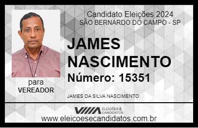 Candidato JAMES NASCIMENTO 2024 - SÃO BERNARDO DO CAMPO - Eleições