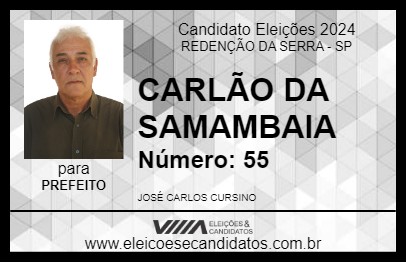 Candidato CARLÃO DA SAMAMBAIA 2024 - REDENÇÃO DA SERRA - Eleições