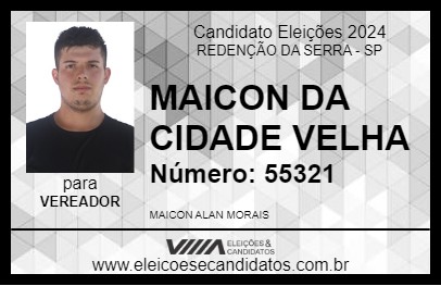 Candidato MAICON DA CIDADE VELHA 2024 - REDENÇÃO DA SERRA - Eleições