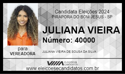 Candidato JULIANA VIEIRA 2024 - PIRAPORA DO BOM JESUS - Eleições