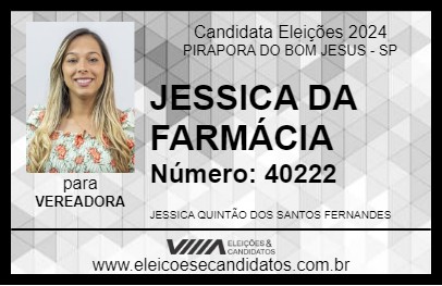 Candidato JESSICA DA FARMÁCIA 2024 - PIRAPORA DO BOM JESUS - Eleições