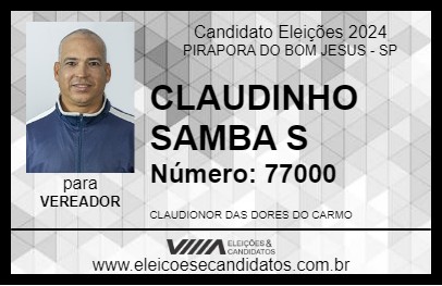 Candidato CLAUDINHO SAMBA S 2024 - PIRAPORA DO BOM JESUS - Eleições