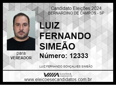 Candidato LUIZ FERNANDO SIMEÃO 2024 - BERNARDINO DE CAMPOS - Eleições