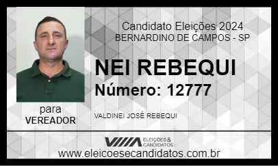 Candidato NEI REBEQUI 2024 - BERNARDINO DE CAMPOS - Eleições