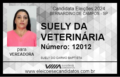 Candidato SUELY DA VETERINÁRIA 2024 - BERNARDINO DE CAMPOS - Eleições