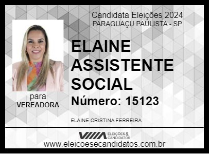 Candidato ELAINE ASSISTENTE SOCIAL 2024 - PARAGUAÇU PAULISTA - Eleições