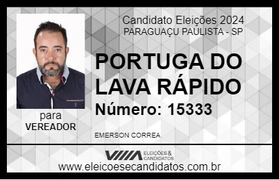 Candidato PORTUGA DO LAVA RÁPIDO 2024 - PARAGUAÇU PAULISTA - Eleições