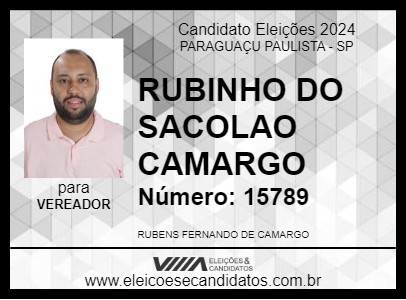 Candidato RUBINHO DO SACOLAO CAMARGO 2024 - PARAGUAÇU PAULISTA - Eleições