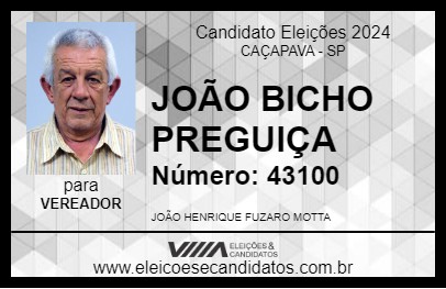 Candidato JOÃO BICHO PREGUIÇA 2024 - CAÇAPAVA - Eleições