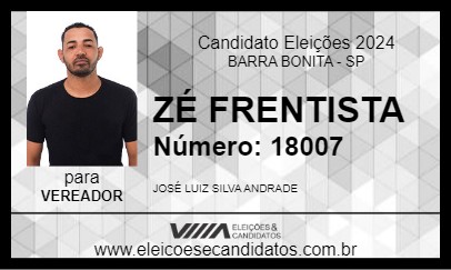 Candidato ZÉ FRENTISTA 2024 - BARRA BONITA - Eleições