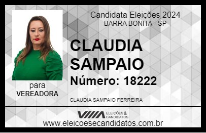 Candidato CLAUDIA SAMPAIO 2024 - BARRA BONITA - Eleições