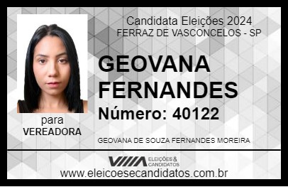 Candidato GEOVANA FERNANDES 2024 - FERRAZ DE VASCONCELOS - Eleições