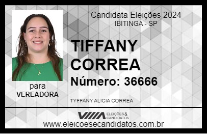 Candidato TIFFANY CORREA 2024 - IBITINGA - Eleições