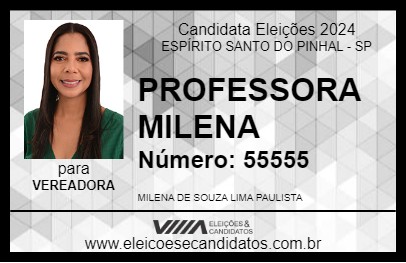 Candidato PROFESSORA MILENA 2024 - ESPÍRITO SANTO DO PINHAL - Eleições