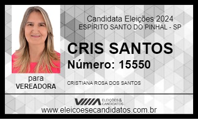 Candidato CRIS SANTOS 2024 - ESPÍRITO SANTO DO PINHAL - Eleições