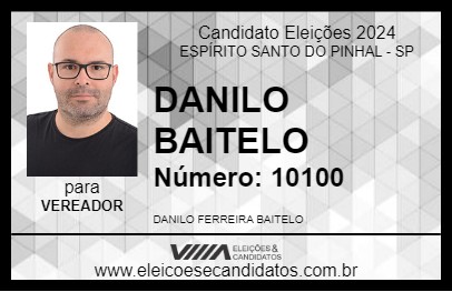 Candidato DANILO BAITELO 2024 - ESPÍRITO SANTO DO PINHAL - Eleições