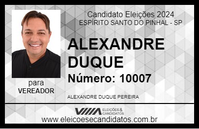 Candidato ALEXANDRE DUQUE 2024 - ESPÍRITO SANTO DO PINHAL - Eleições