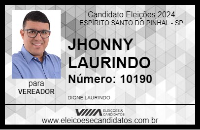 Candidato JHONNY LAURINDO 2024 - ESPÍRITO SANTO DO PINHAL - Eleições