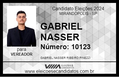 Candidato GABRIEL NASSER 2024 - MIRANDÓPOLIS - Eleições