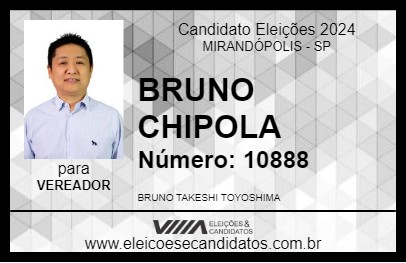 Candidato BRUNO CHIPOLA 2024 - MIRANDÓPOLIS - Eleições